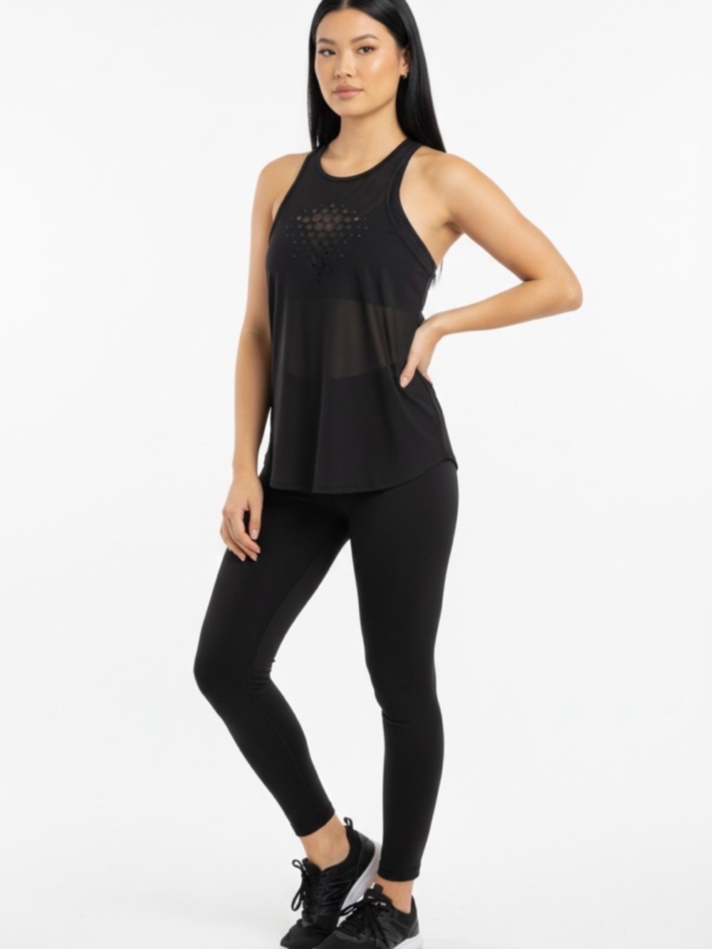 NEW Karma sheer tank top gym training see through sports running medium